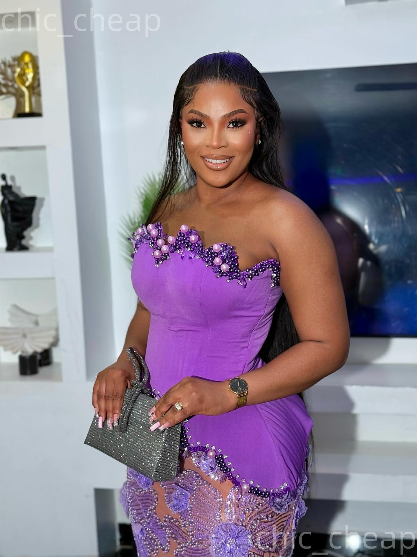 Aso Ebi Lilac Mermaid Prom Dresses 2026 Sweetheart Pearls Floral Lace Evening Formal Party Second Birthday Engagement Gowns Plus Size Dress For Specia