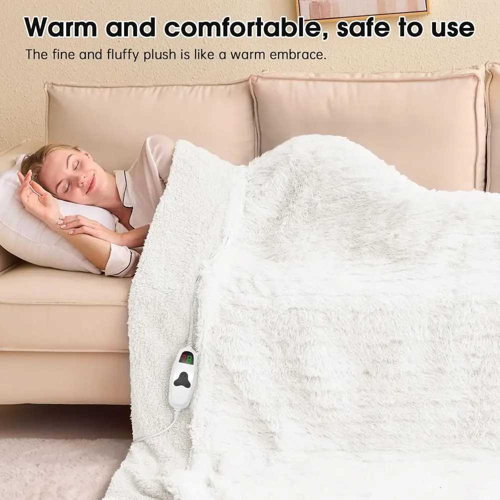 Twin Size Electric Heated Blanket - Plush Faux Fur Sherpa 10 Heat Levels 5 Timers Ideal Winter Gift 62x84 Snow Cloud Y251212