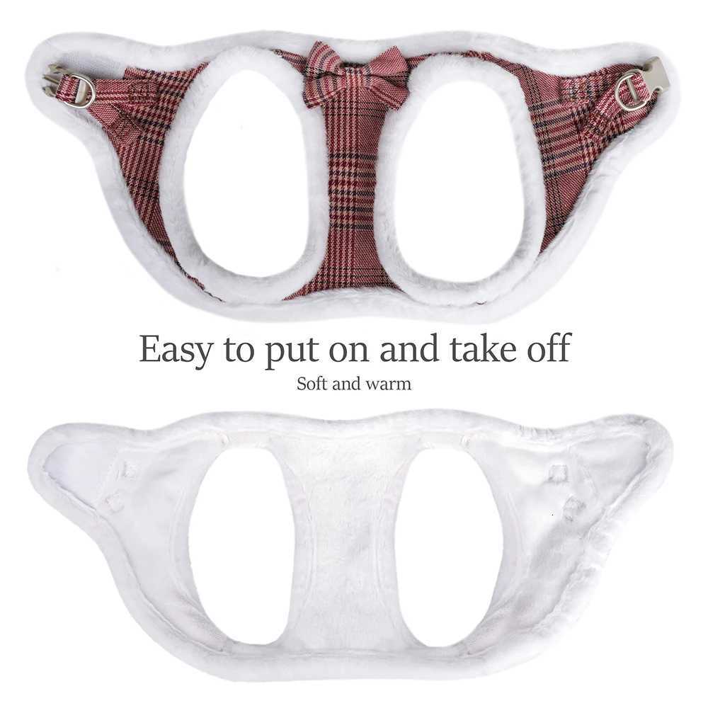 Winter Warm Dog Harness Leash Set Soft Fur Padded Dog Harness Vest No Pull Adjustable Pet Harness With Lead Leash Cute Bowknot M251213