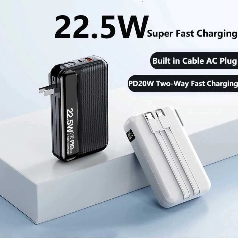 Power Bank 20000mAh Built Cables Plug Wall Charger 225W Fast Charging Powerbank for iPhone 16 X External Battery H251213