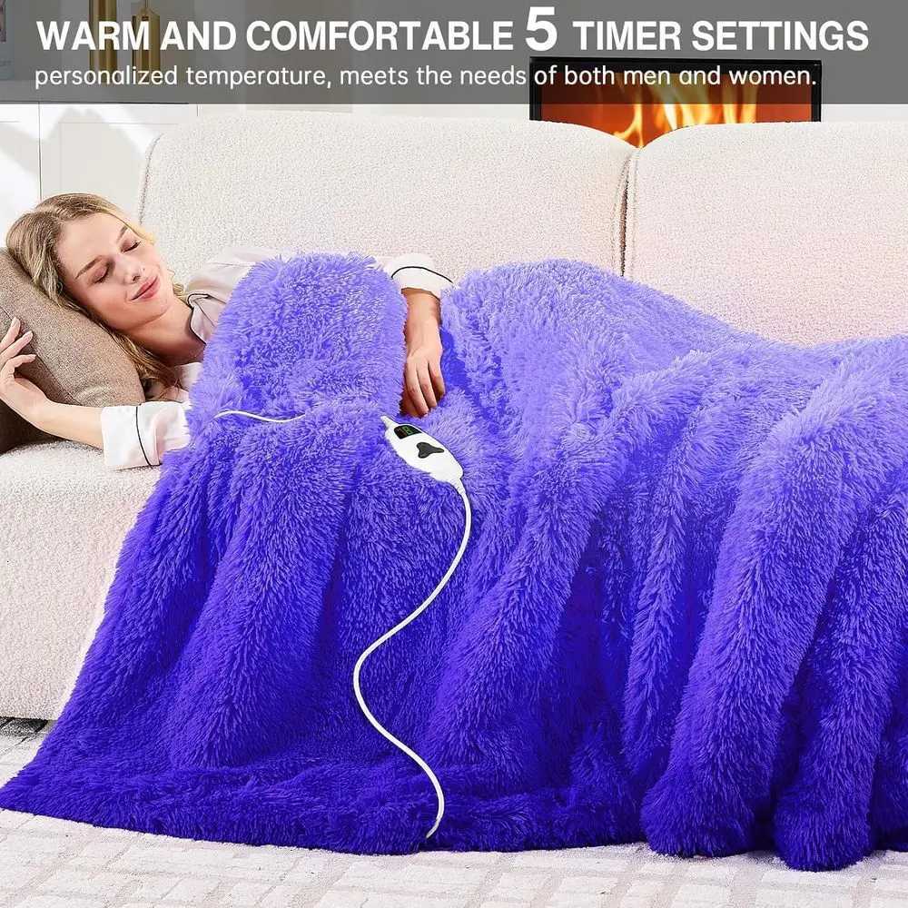 Twin Size Heated Blanket for Women Grandmas - Faux Fur 10 Heat 5 Timer Settings Quick Warm 62x84 Sunset Purple Y251212