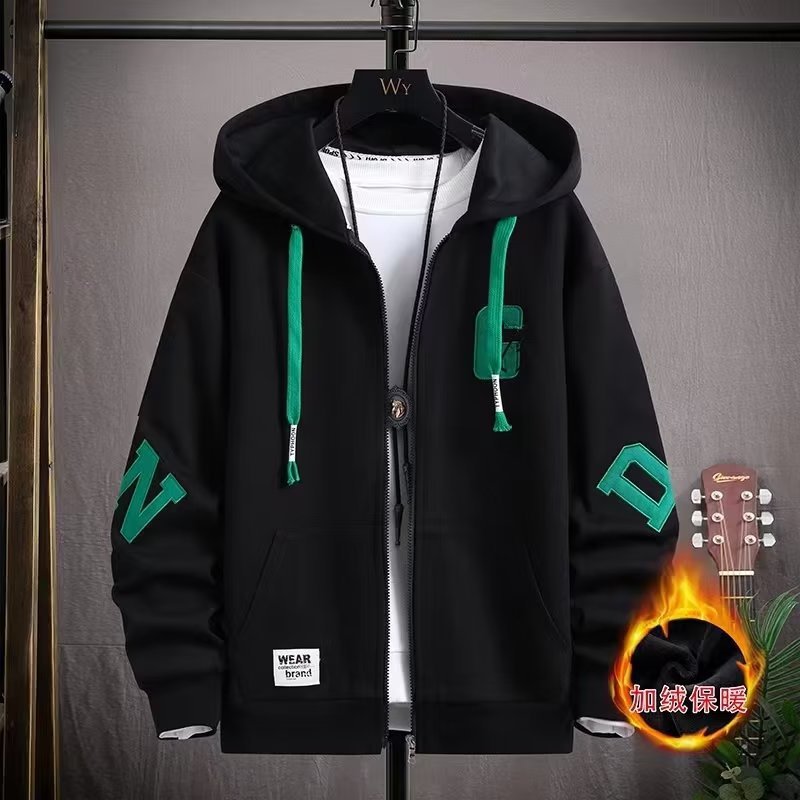 Autumn & Winter Fleece-Lined Zip-Up Sports Hoodie for Junior & Senior High School Students