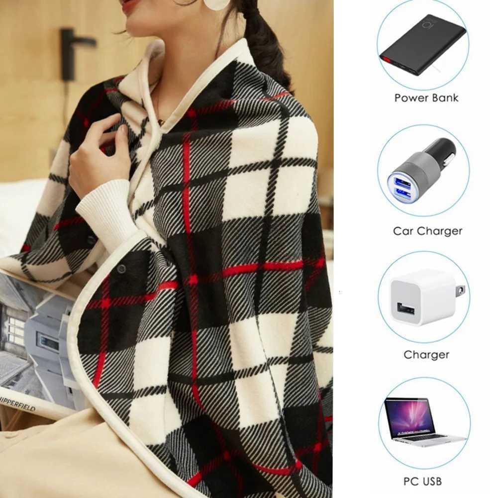 Wearable Heating Electric Blanket Shawl 5v USB Fleece Throw Blanket Adjustable Rope Warm Carpet Fast Heating for Outdoor Home Of Y251212