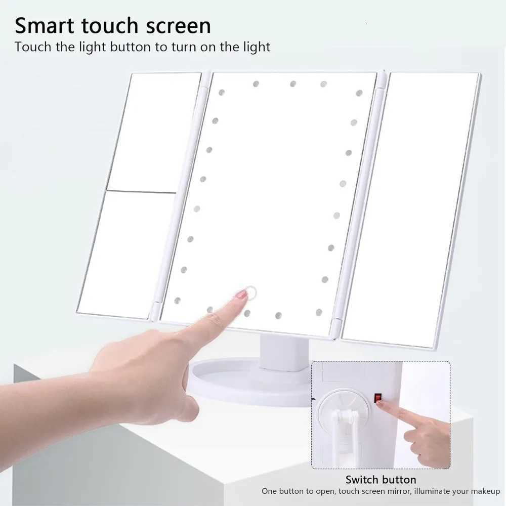 LED Vanity Makeup Mirror with Touch Control Adjustable Lighting 1X 2X 3X Magnification Trifold Design Ideal Gift for WomenT251213
