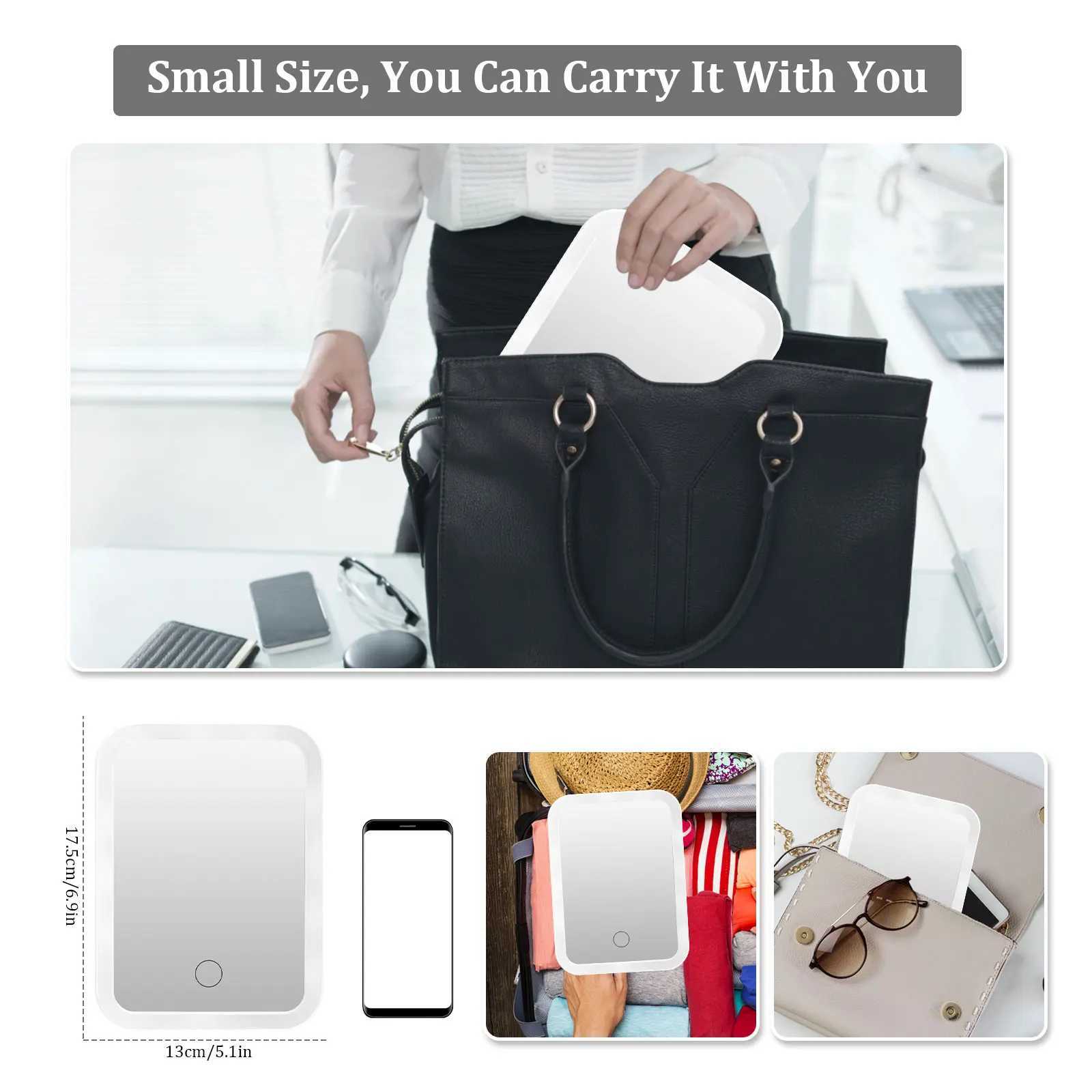LED Dimmable Makeup Mirror Desktop Folding Compact Square Travel Cosmetic Portable Lighted Vanity Mirror Touch Screen TabletopT251213