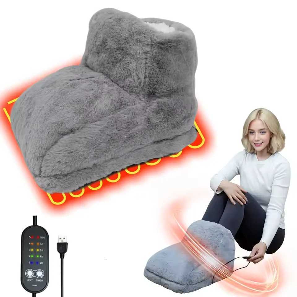 Electric Foot Warmer USB Charging Foot Heating Pad Comfort Fleece Suede Cushion Foot Heater Couple Slippers for Bedroom Sleeping Y251212
