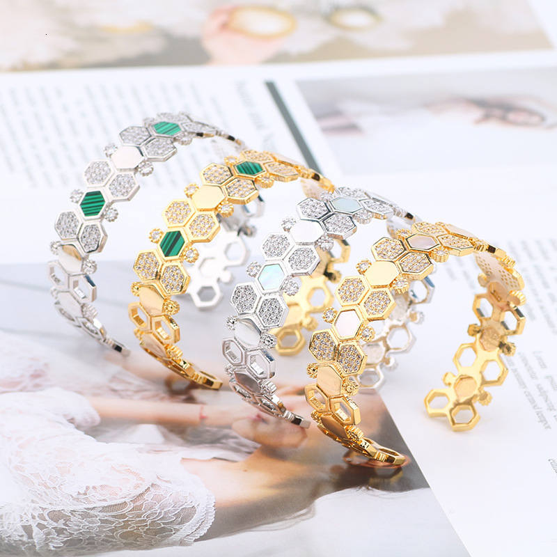 Creative Hexagonal Honeycomb Bracelet Ring Set Fashionable Personalized Inlaid Mother-of-Pearl Hand Jewelry