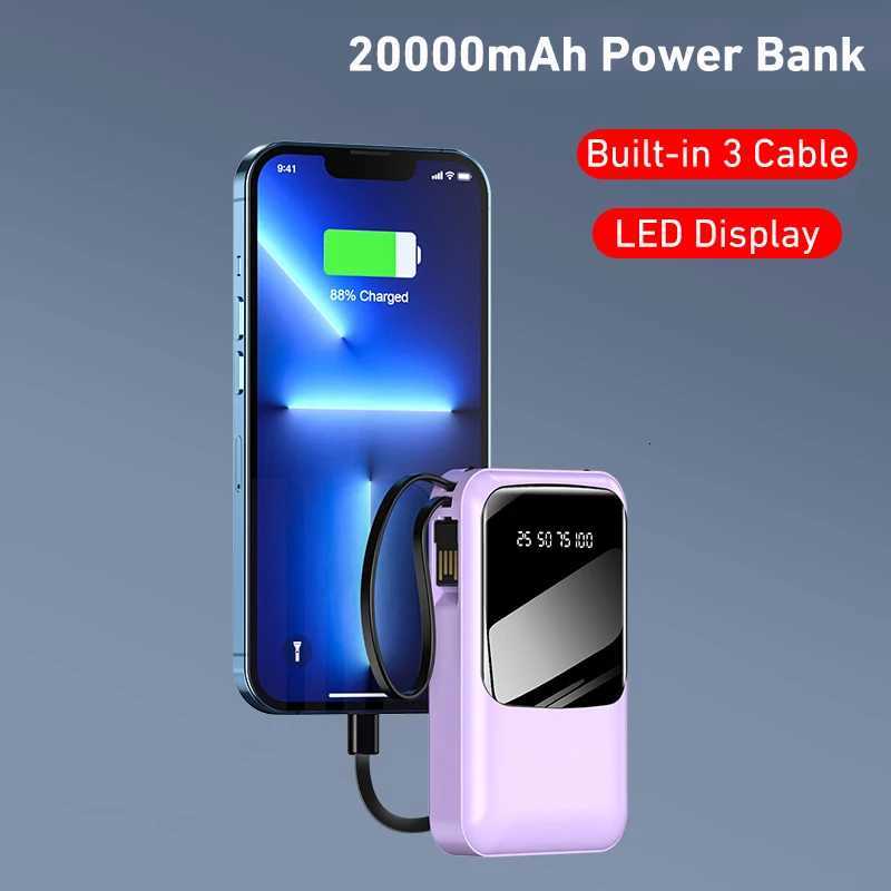 Mini Power Bank 20000mAh for iPhone 12 Poverbank with Cable Portable External Battery Charger Powerbank H251213