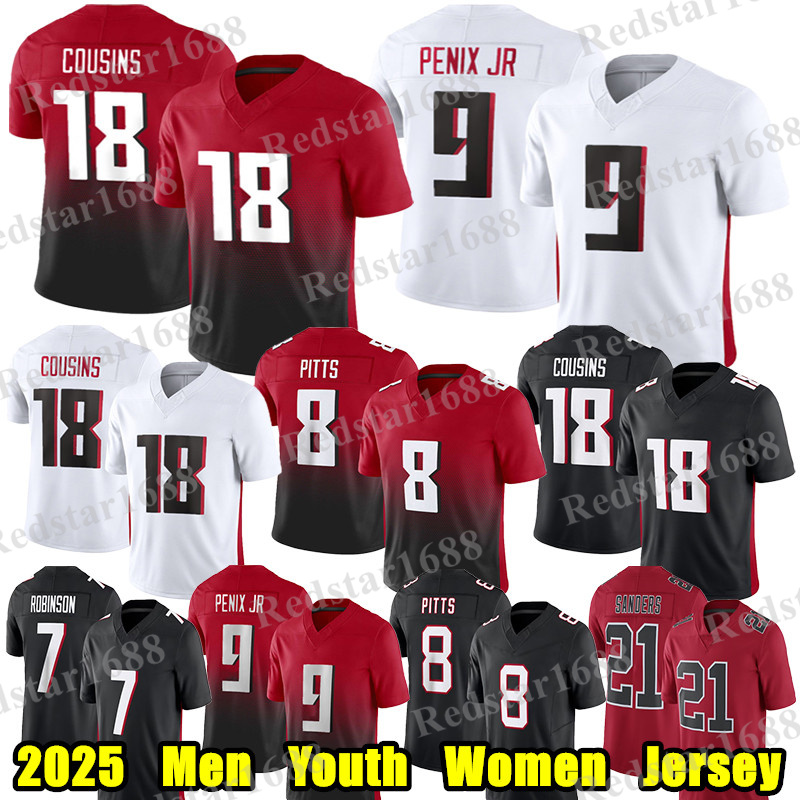 #18 Kirk Cousins Football Jersey #8 Kyle Pitts Bijan Robinson Michael Penix Jr Jalon Walker Julio Jones Drake London Younghoe Koo Matt Ryan Mooney James Pearce jerseys