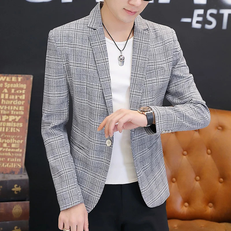 Mens British Style Checkered Suit Casual High-End Spring Autumn Small Plankton Handsome Coat 251211