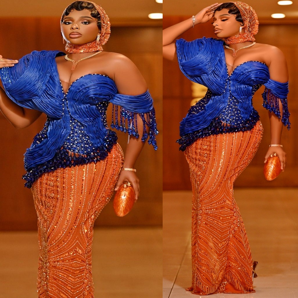 Aso Ebi Orange Sheath Prom Dresses 2026 Crystals Beaded Sequined Evening Formal Party Second Birthday Engagement Gowns Plus Size Dress For Special Occ
