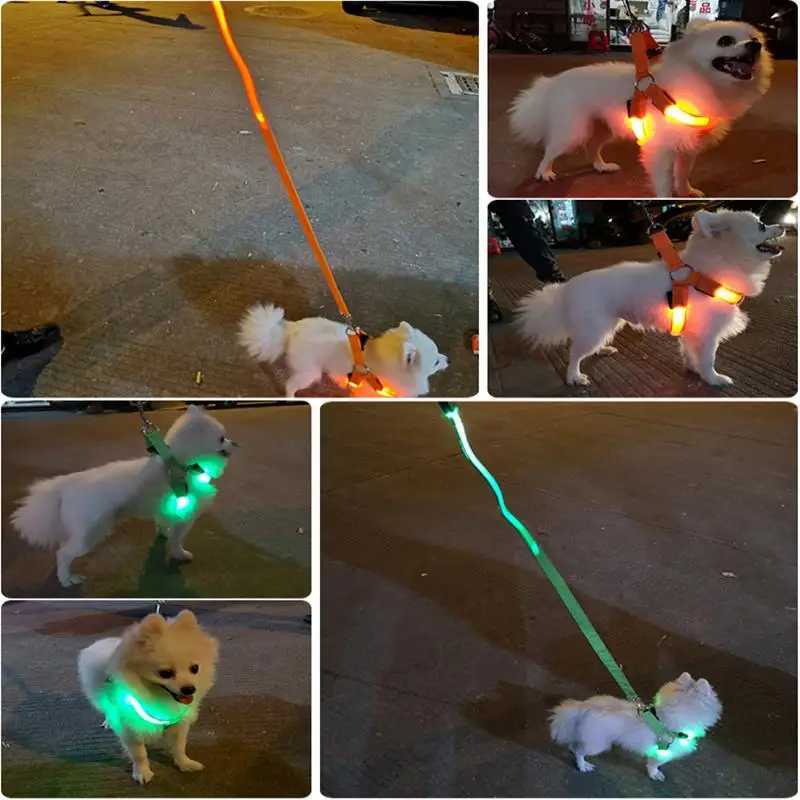 Adjustable Led Dog Harness Small Medium Glowing Nylon Breast-Band Night Safety Harness Led Dog Collar Vest Pet Supplies M251213