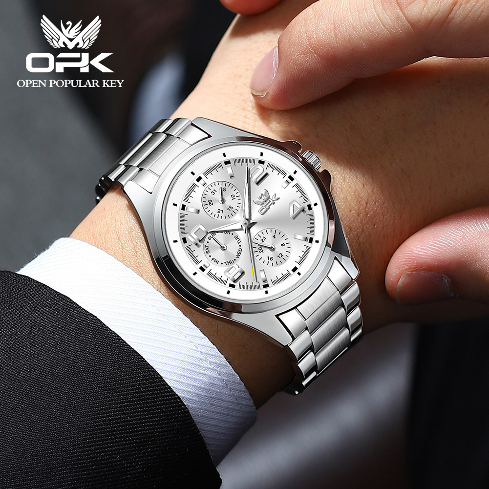 OPK Designer Men's Watches: Fashionable, Simple And Luxurious Outdoor Sports Men's Watches, Three-eye Luminous Waterproof Quartz Watches For Men