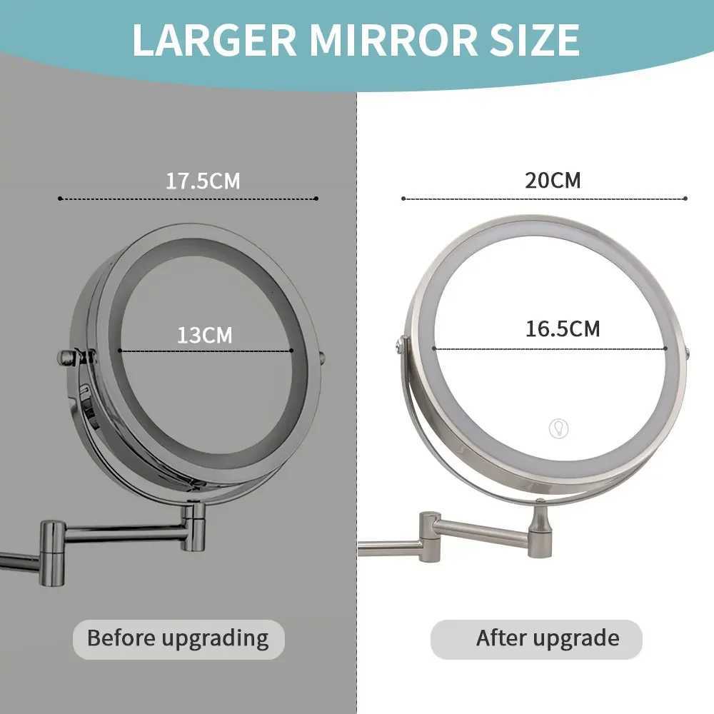 2025New 8 Inch Makeup Mirror Chrome 10x Magnifying Double Side USB Charging Bathroom 3 Color Light Smart Cosmetic Mirrors MakeupT251213