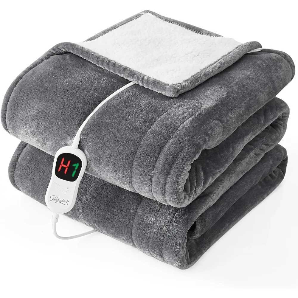 Electric Heated Blanket Twin Size 62x84 Inches with 10 Heat Levels Auto Shut-Off and Overheat Protection - Ultra Soft Flannel Y251212