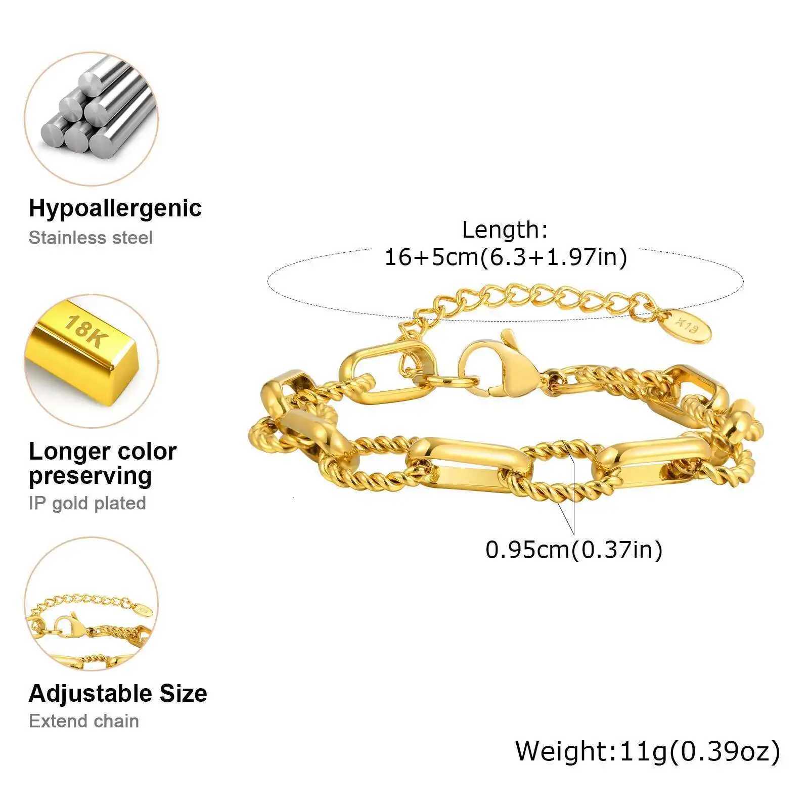 Prjewel Stainless Steel Handmade Chain s Gold Color Thick Oval Twist For Women Trendy Jewelry Mothers Day Gift M251213