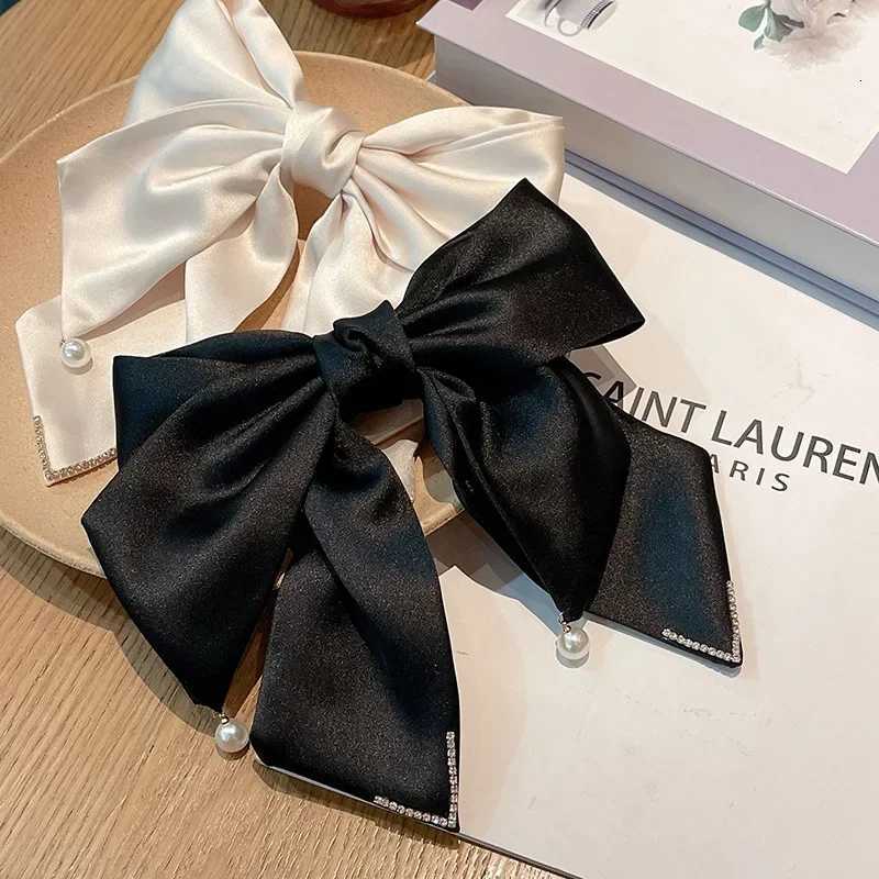 Koean Ribbon Pearl Bow Hair Clips for Women Accessories Rhinestone Pin Bows Barrette Headwear Luxulry Jewelry Y251213