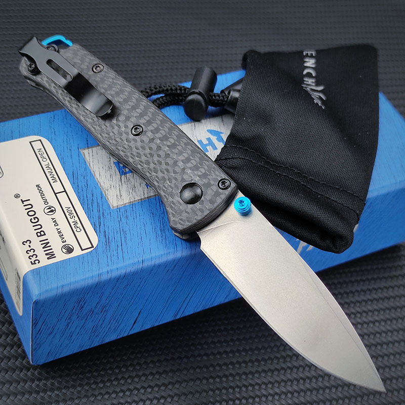 BM 533-3 Mini Carbon Fiber Folding Knife cpm20Black Outdoor Camping Hunting Pocket Tactical EDC Tool 535 Knife