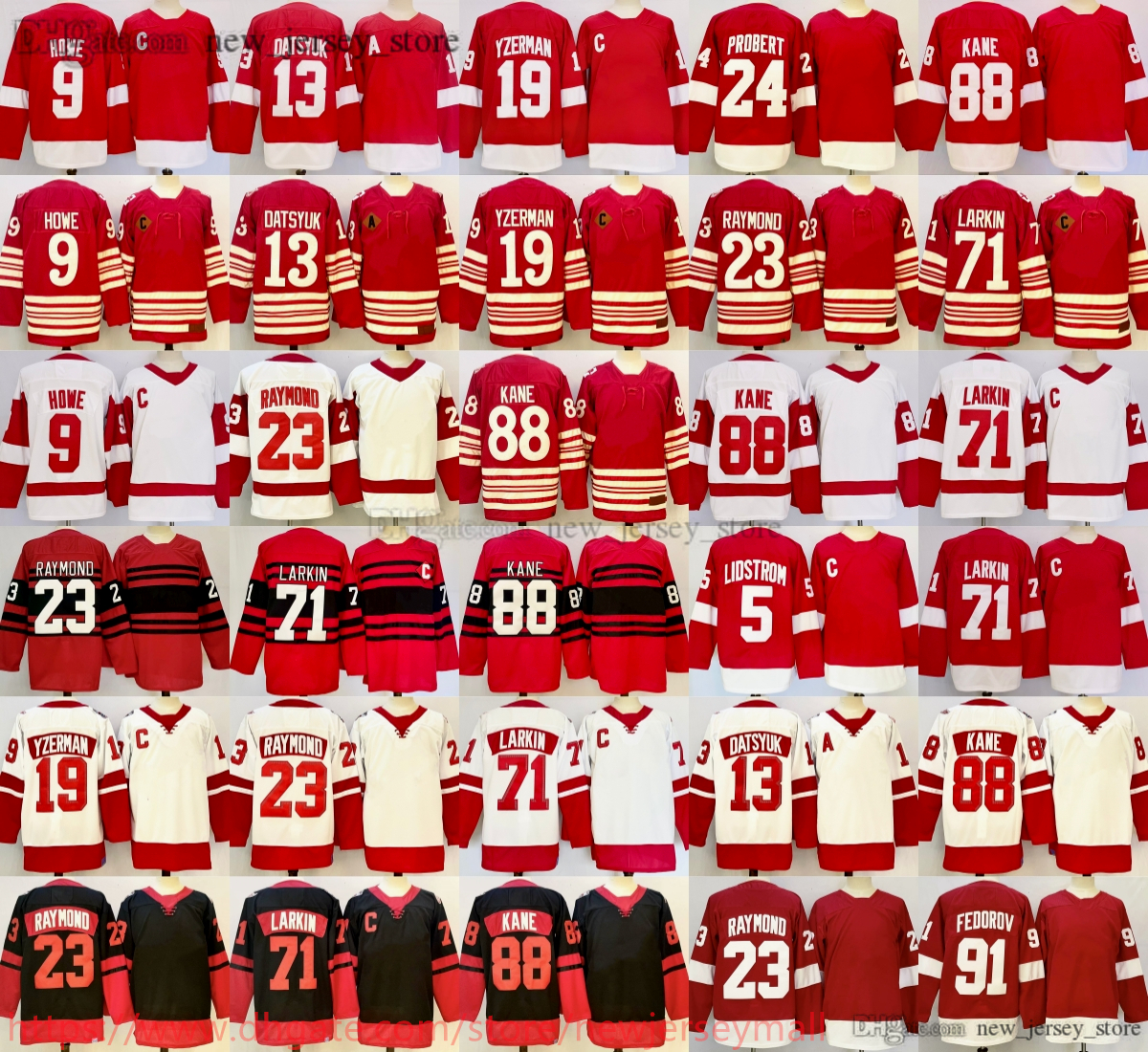 2025-26 New Ice Hockey 91 Sergei Fedorov Jersey Embroidery 5 Nicklas Lidstrom 9 Gordie Howe 19 Steve Yzerman 13 Pavel Datsyuk 24 Bob Probert Jerseys Red Wear Ice Sport