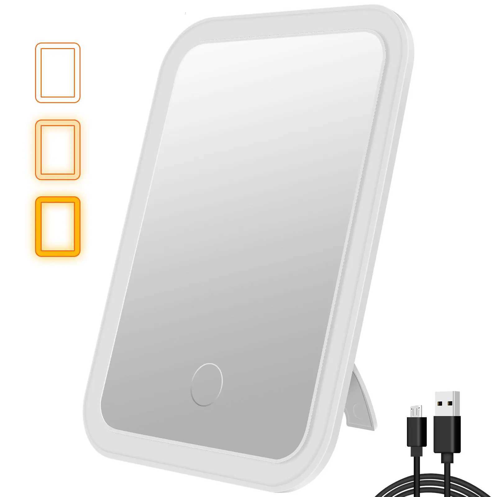 LED Dimmable Makeup Mirror Desktop Folding Compact Square Travel Cosmetic Portable Lighted Vanity Mirror Touch Screen TabletopT251213