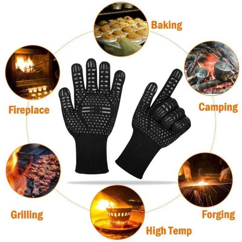 1PC/1Pair BBQ Gloves High Temperature Resistance Oven Mitts 500 800 Degrees Fireproof Barbecue Heat Insation Microwave Gloves H251212