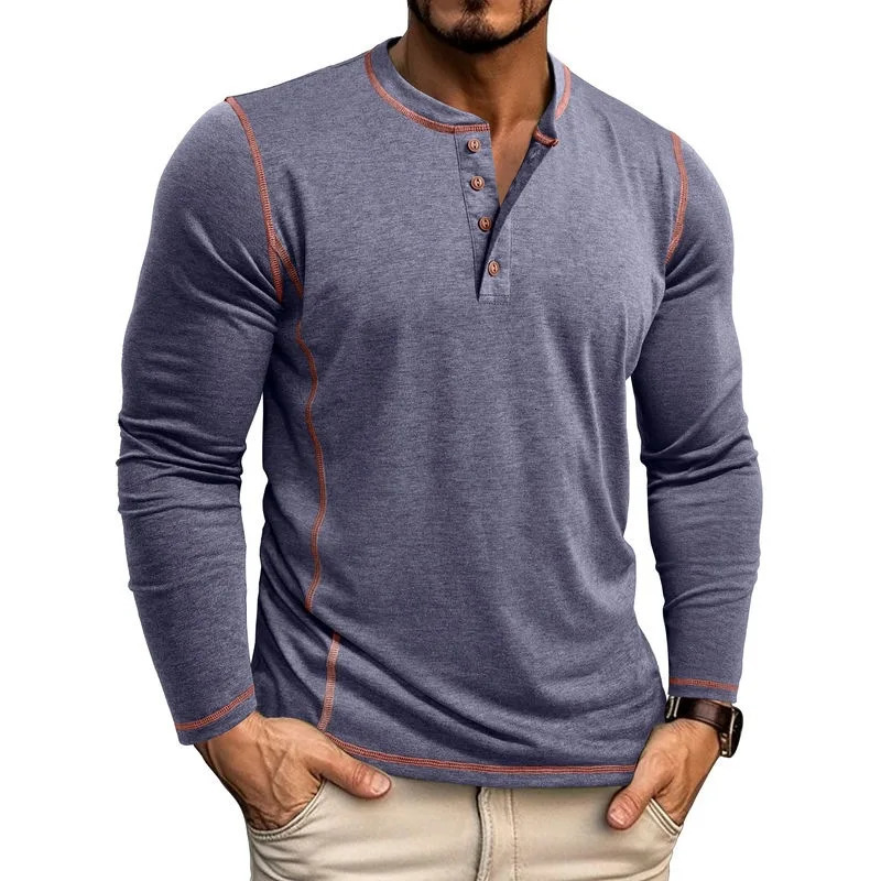 Mens Cotton Button Henley Neck Shirt Long Sleeve Casual Button Solid Color Fashion Streetwear Tops Tees T-Shirts Men Clothing 251211