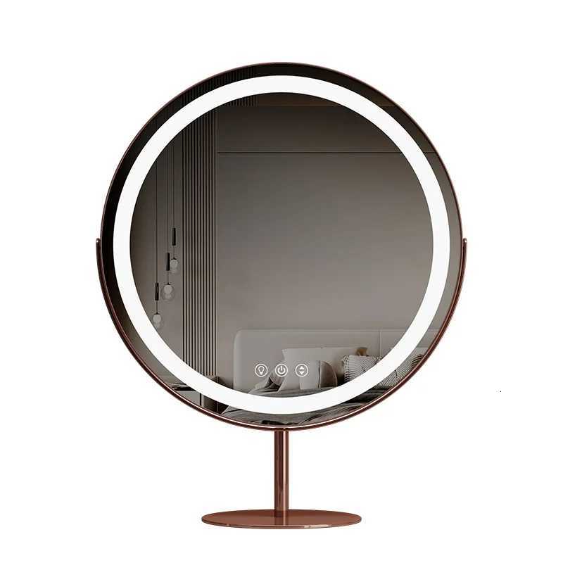 Circular desktop LED makeup mirror with light smart sensing touch makeup fill light mirror rotatableT251213