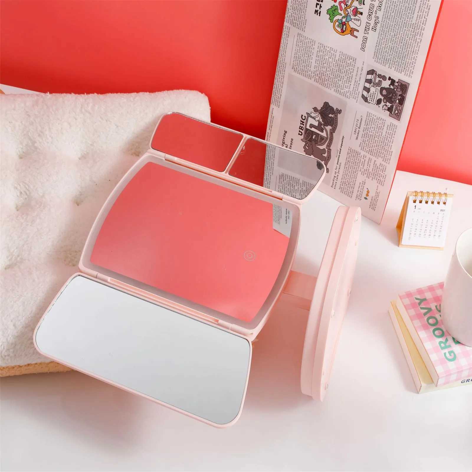 Fill Light Makeup Mirror LED Touch Mirror Desktop LED Light Smart Foldable Makeup Mirror With Drawer For Travel HomeT251213