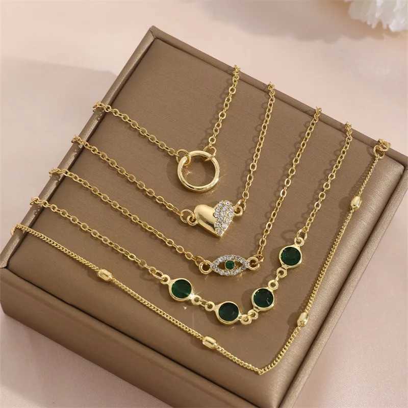5 PCS Set Hallow Out Heart Green Crystal Stone Set For Women Gold Color Lovely Butterfly Rhinestone Girls Set M251213