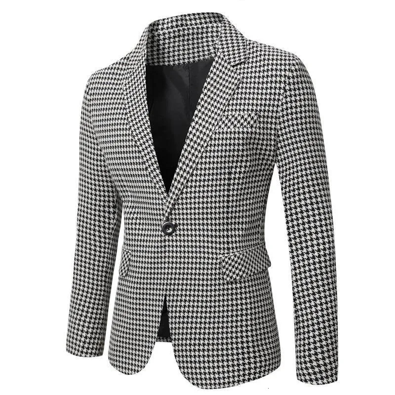 Mens Street Style Checkered Blazer - Loose Fit Casual Suit Jacket Spring Autumn Wear 251211
