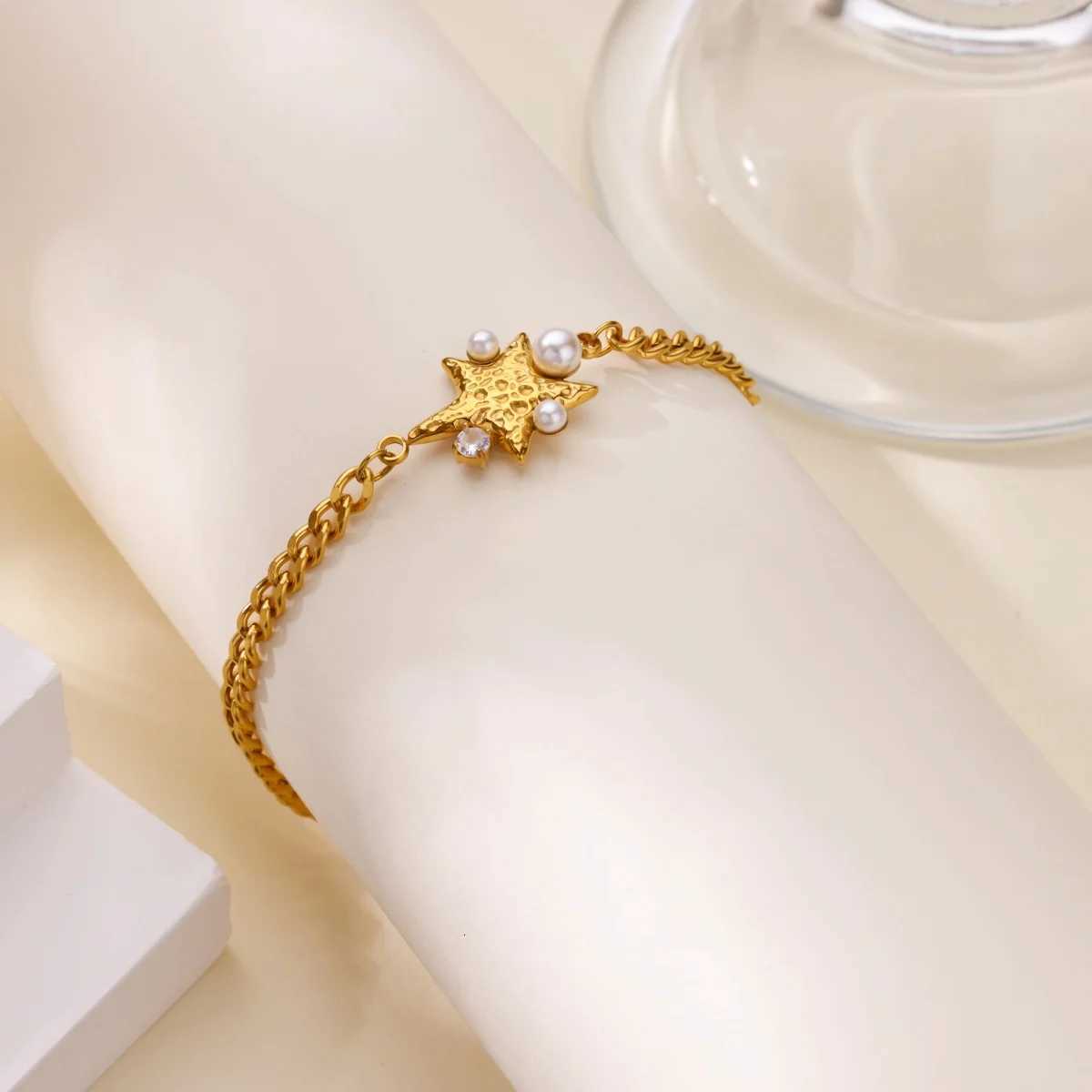 Free Shipping Imitation Pearl Starfish for Women Stainless Steel Gold Color Pendant Boho Jewelry Accesorios M251213