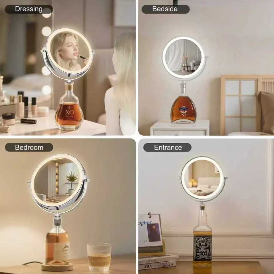 Chrome Wine Bottle Mirror 360Rotating10x Magnifying Makeup Mirror Adjustable Dimming Vanity Cosmetic Mirrors with LightT251213