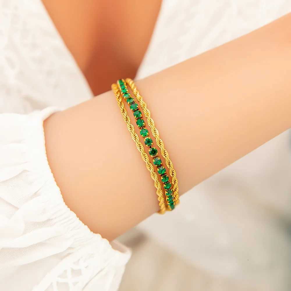 Adjustable 18K Gold Plated Stainless Steel Tennis Zircon Three Layers Rope Chain for Women M251213