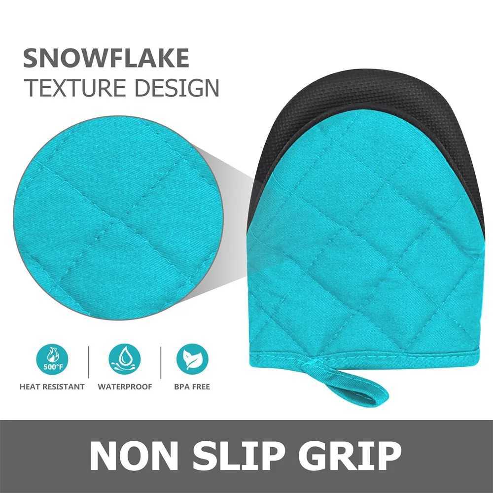 1 Pair Kitchen Oven Gloves High Heat Resistant Short Oven Mitts with Non-Slip Grip Surfaces and Hanging for BBQ Baking Cooking H251212