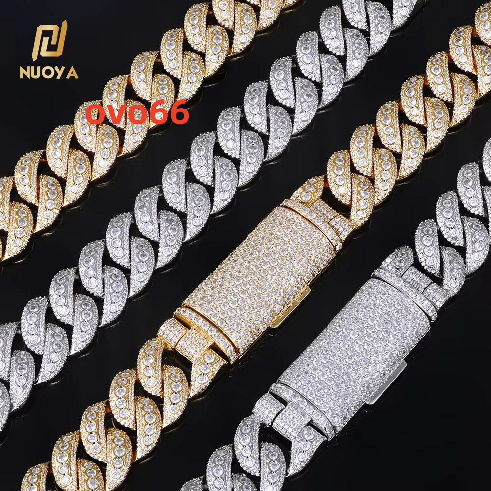 NUOYA Iced Out Diamond Cuban Link Chain Necklace 18MM Personalized Long Buckle Design Chunky Necklace Hip Hop Jewelry for Women