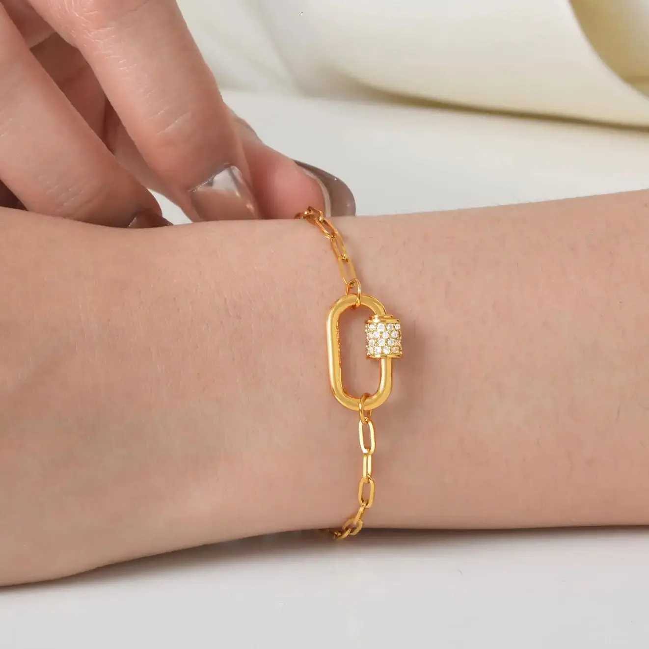 Exquisite Zircon Oval Pendant for WomenGold Color Stainless Steel Small Square Chain sFashion Jewelry Gifts M251213