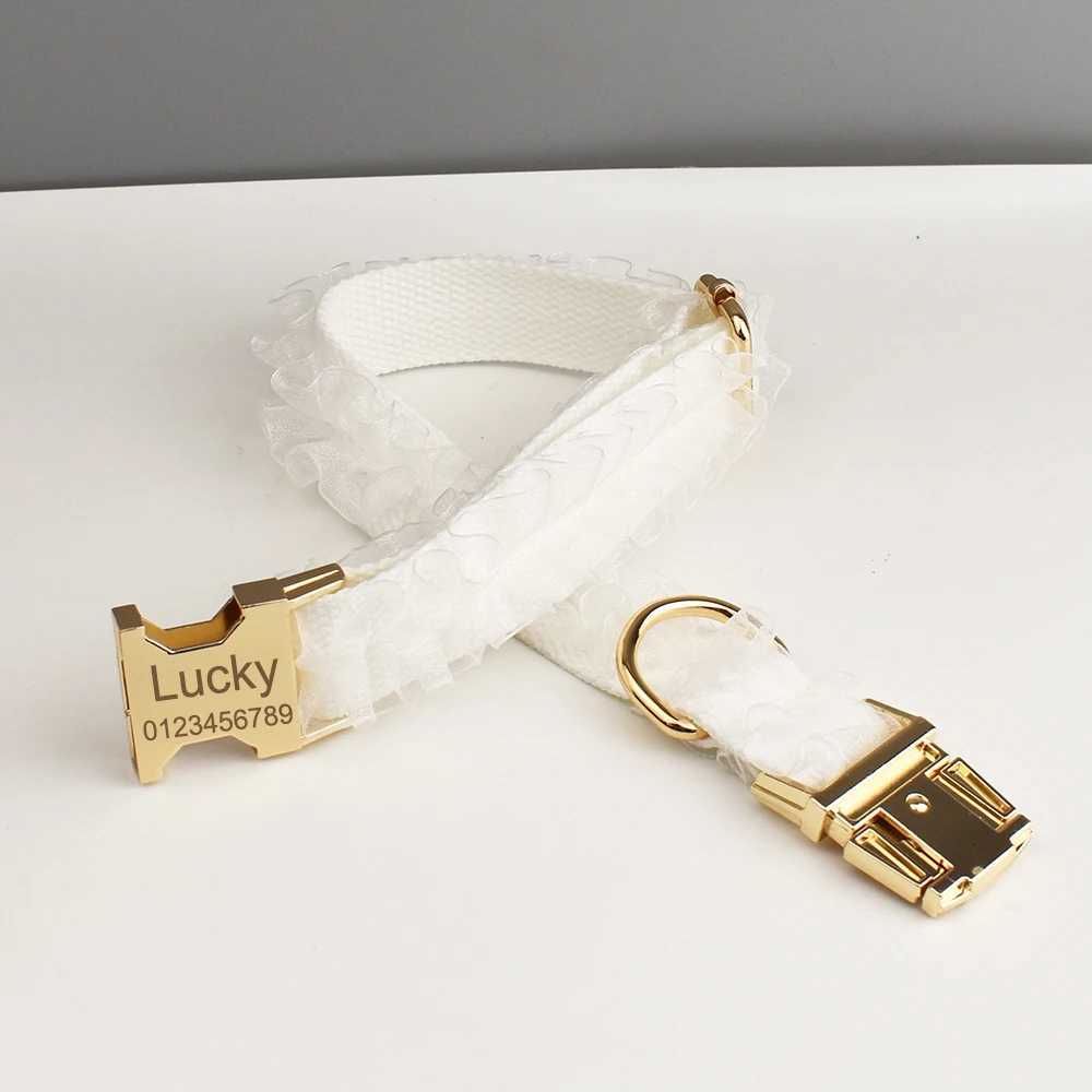 Custom Engraved White Lace Dog Collar Personalized Pet Wedding Harness Luxury Dog Accessories Nameplate Lace 01 M251213