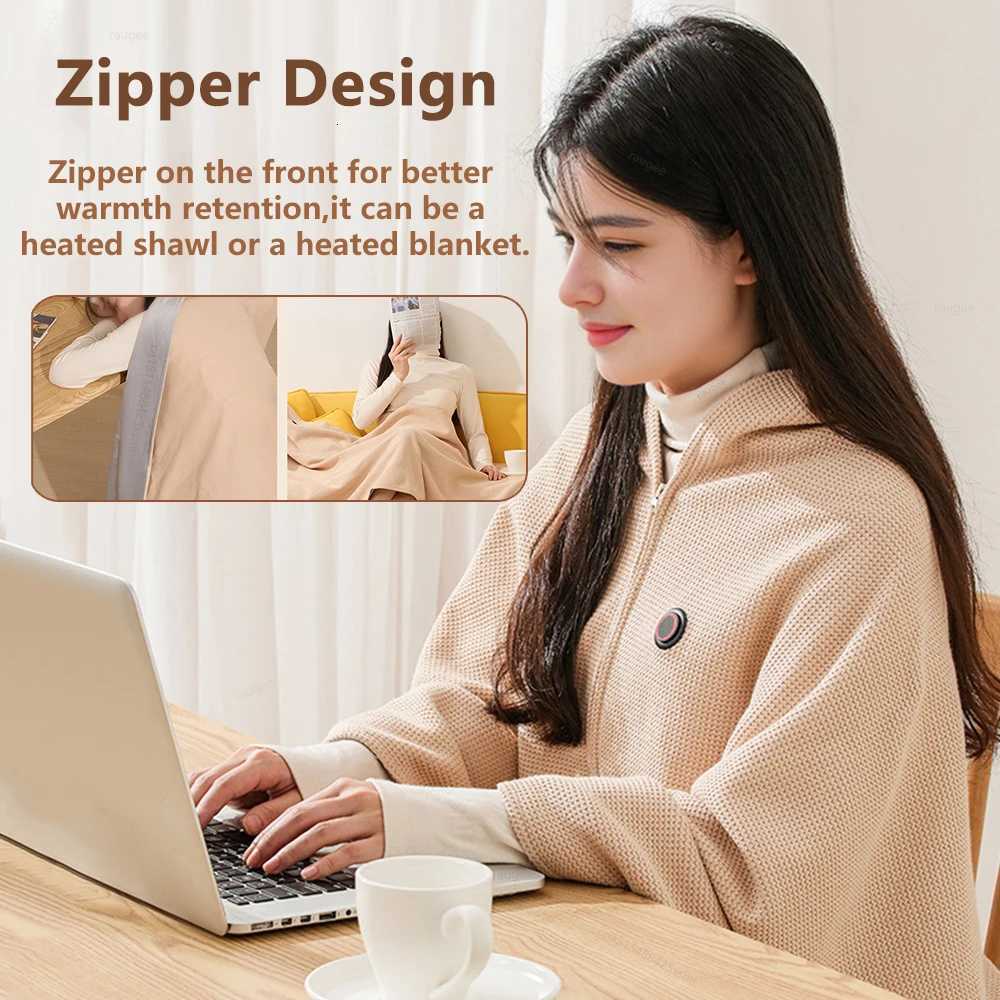 Heated Blanket USB Wearable Electric Blanket Portable Warmer Blanket for Shoulder Rechargeable Heating Shawl with 3 Tem Setting Y251212