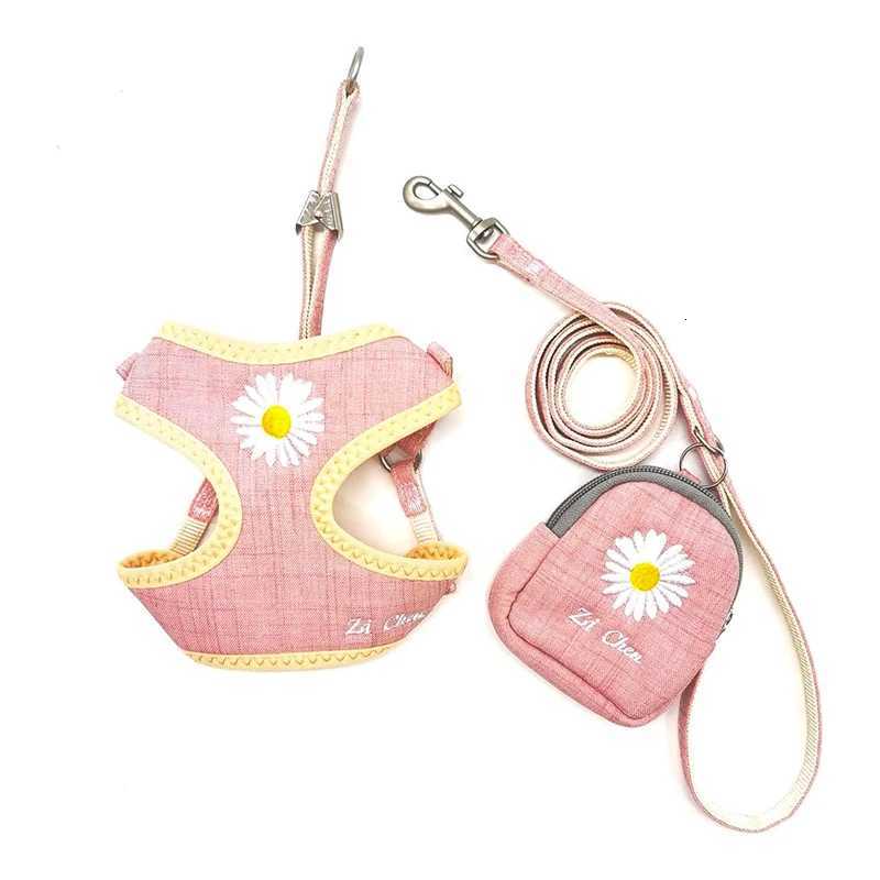 Cute Small Dog Harness and Leash Set with Snack Hanging Bags No Pull Daisy Dog Vest Harness Soft Breathable Mesh Puppy Harness M251213