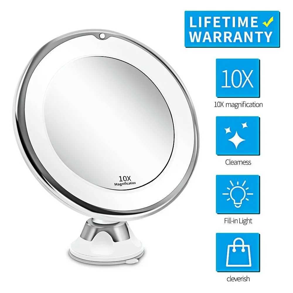 Flexible 10x Magnifying Vanity Mirror with LED Lighted Makeup Mirror Lighting Dressing Makeup Lamp Bottom SuckerT251213
