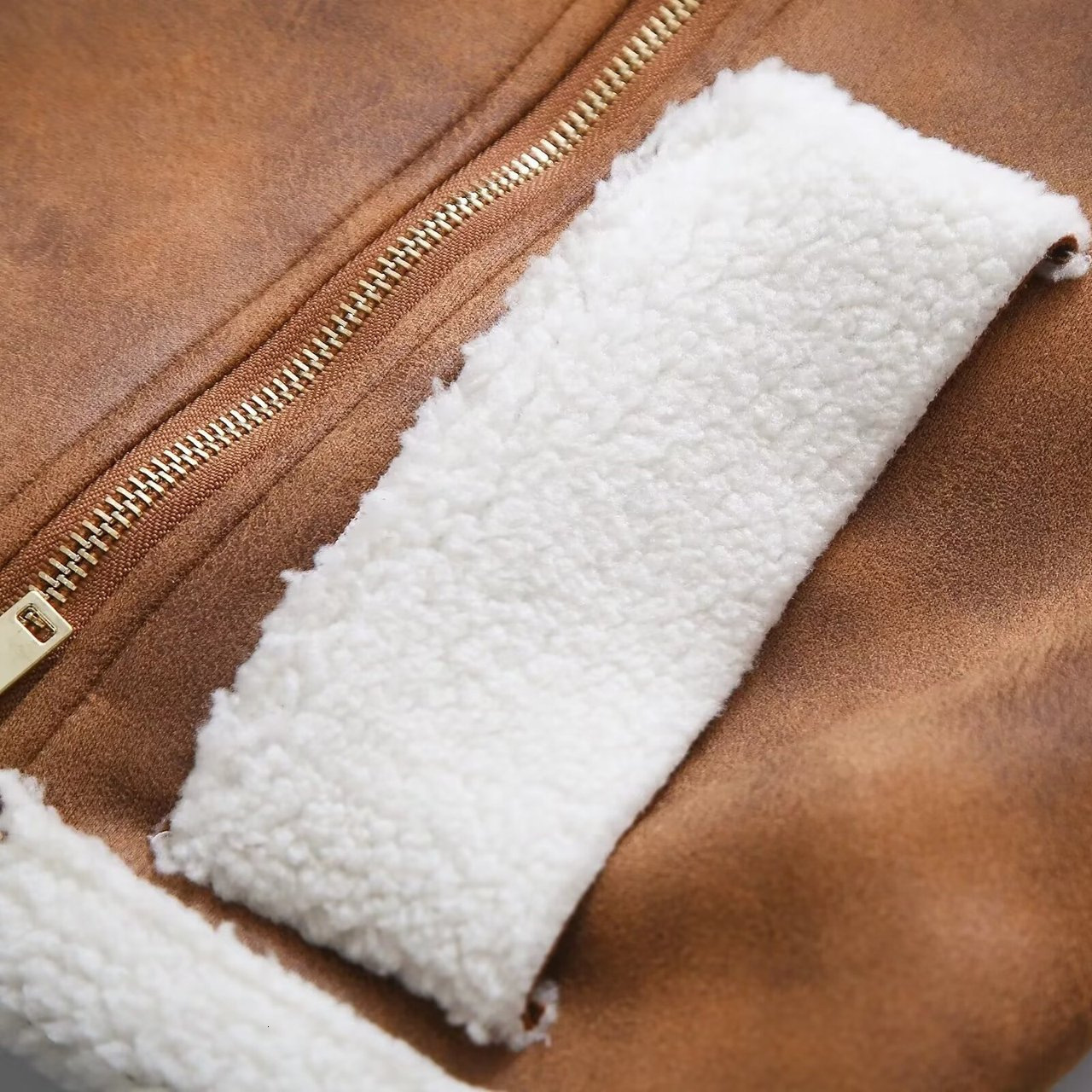 Elegant womens soft fur patch work suede coat fashionable lapel zipper cutting jacket autumn and winter womens warm commuting street jacket 241128