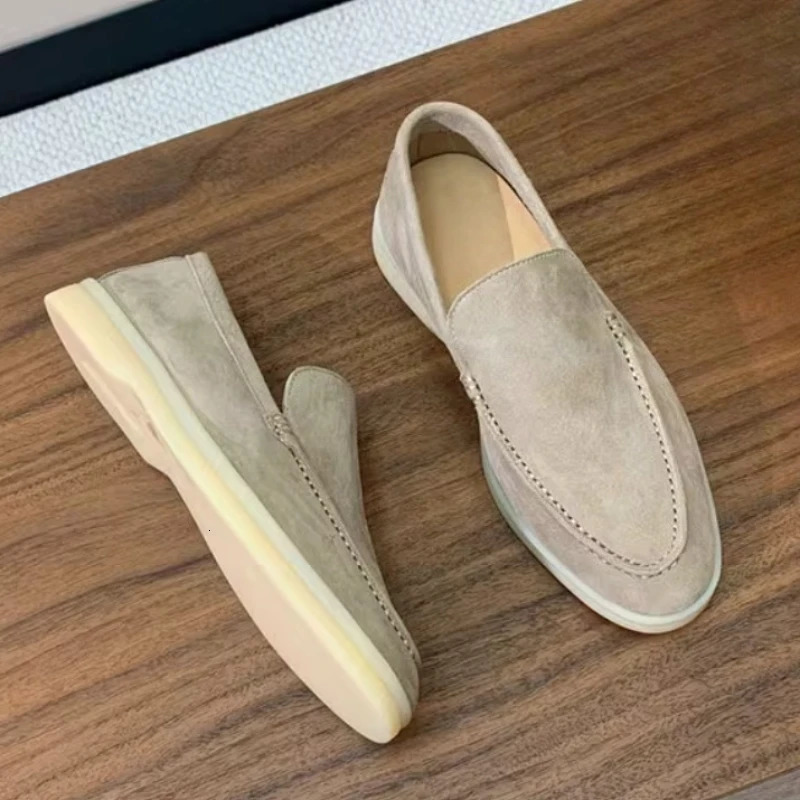 Unisex All genuine leather loafer Sheepskin suede Flat casual womens shoes Mens walking driving 251018