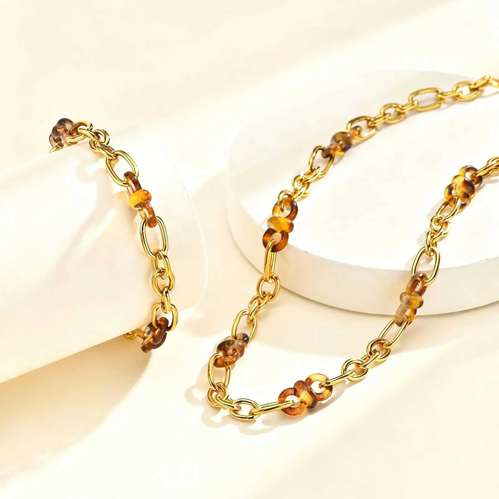 Womens Stainless Steel Enamel Link Chain Chunky Gold Plated sHypoallergenic Jewelry Gifts M251213