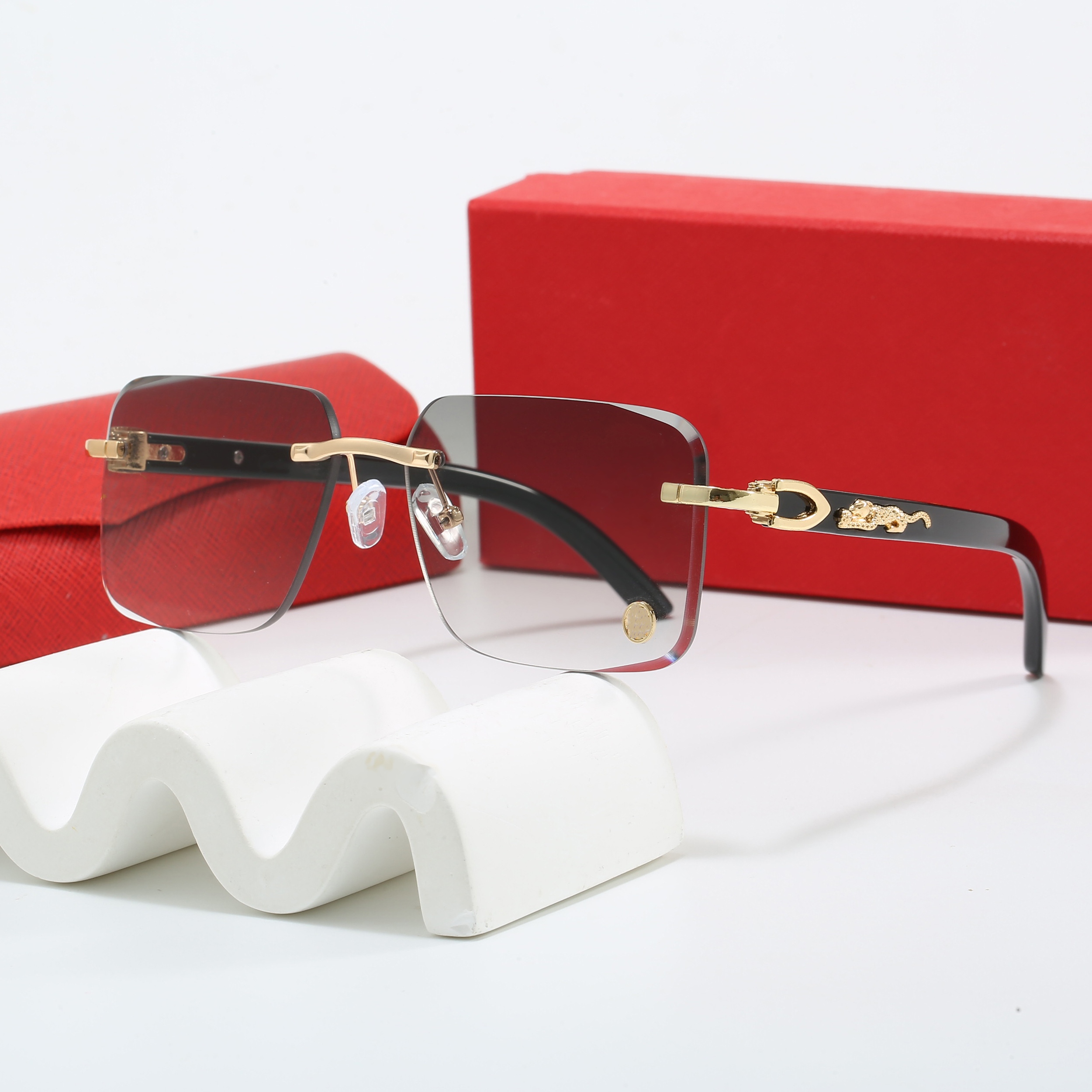 Designer Sunglasses for Men Women Frameless Metal Square Optical Frames Black, Grey, Blue, Transparent Lenses - Gold and Silver Sports Sun Eyewear Y26