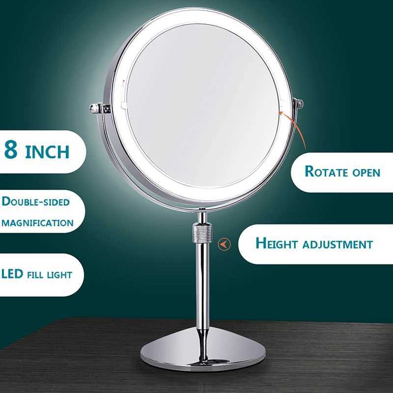 8 inch Bedroom or Bathroom table Lifting Makeup Mirror 3X 5X 10X Magnifying Double Mirror with LED Light Rotate 360 degrees MirT251213