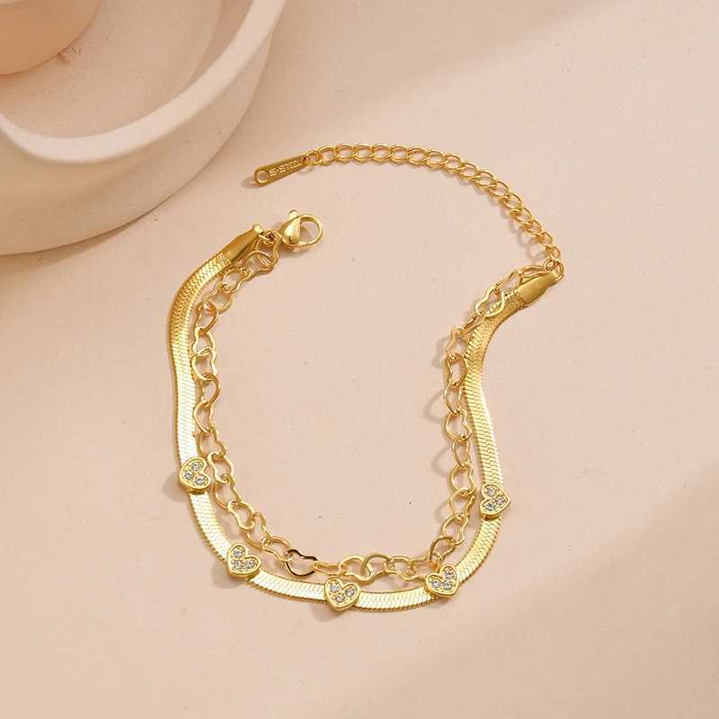 Vintage Stainless Steel Blade Chain s Fashion Cubic Zirconia Double Layer Heart Chain s Women Jewelry M251213
