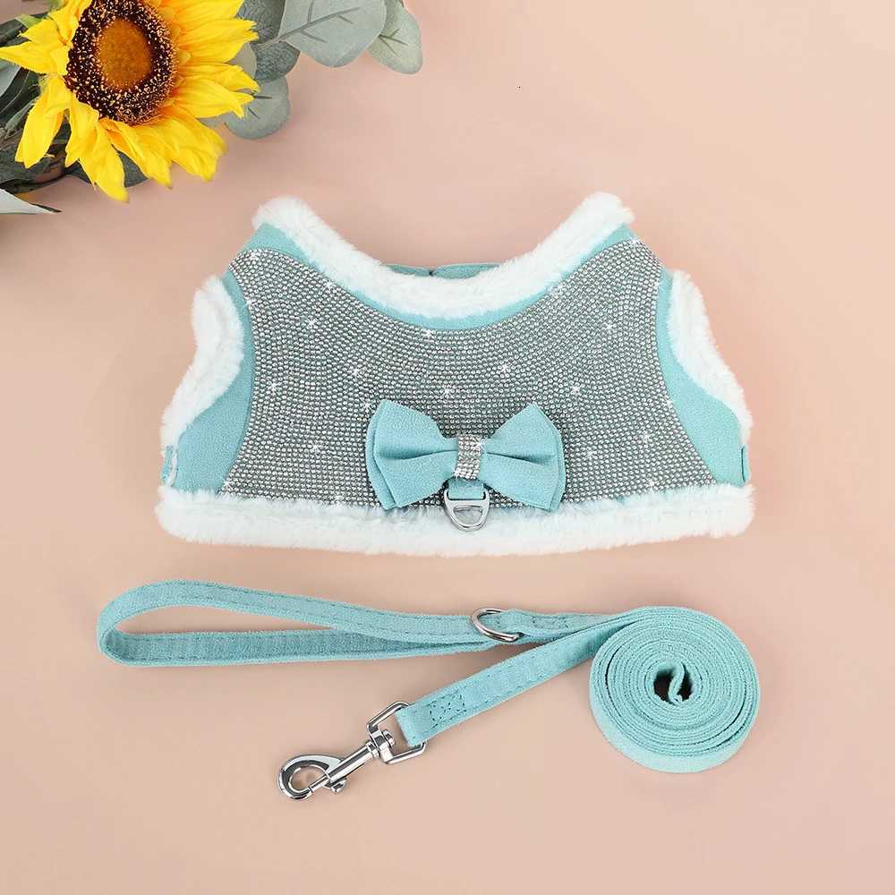 Rhinestone Dog Cat Harness Warm Winter Dog Harness Leash Set Puppy Clothes Fleece Pet Coat Vest For Small Dogs Chihuahua Yorkie M251213