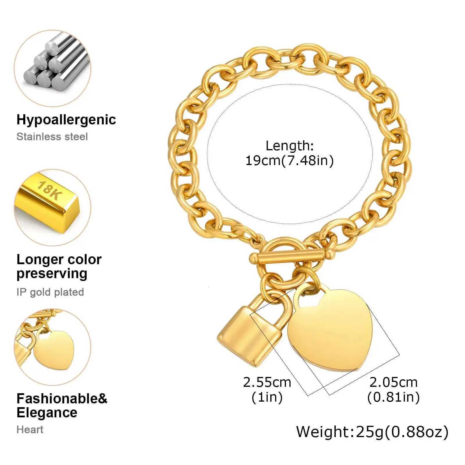 Prjewel Urious Heart-Shaped Lock Women Stainless Steel Thick K Chain s Fashion Jewelry for Mothers Day Gift M251213