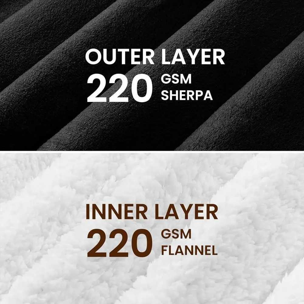 Sleeved Electric Heated Blanket with Foot Pockets - 10-Level Adjustable Auto-Off Flannel Robe for Adults 50x75 Black Y251212