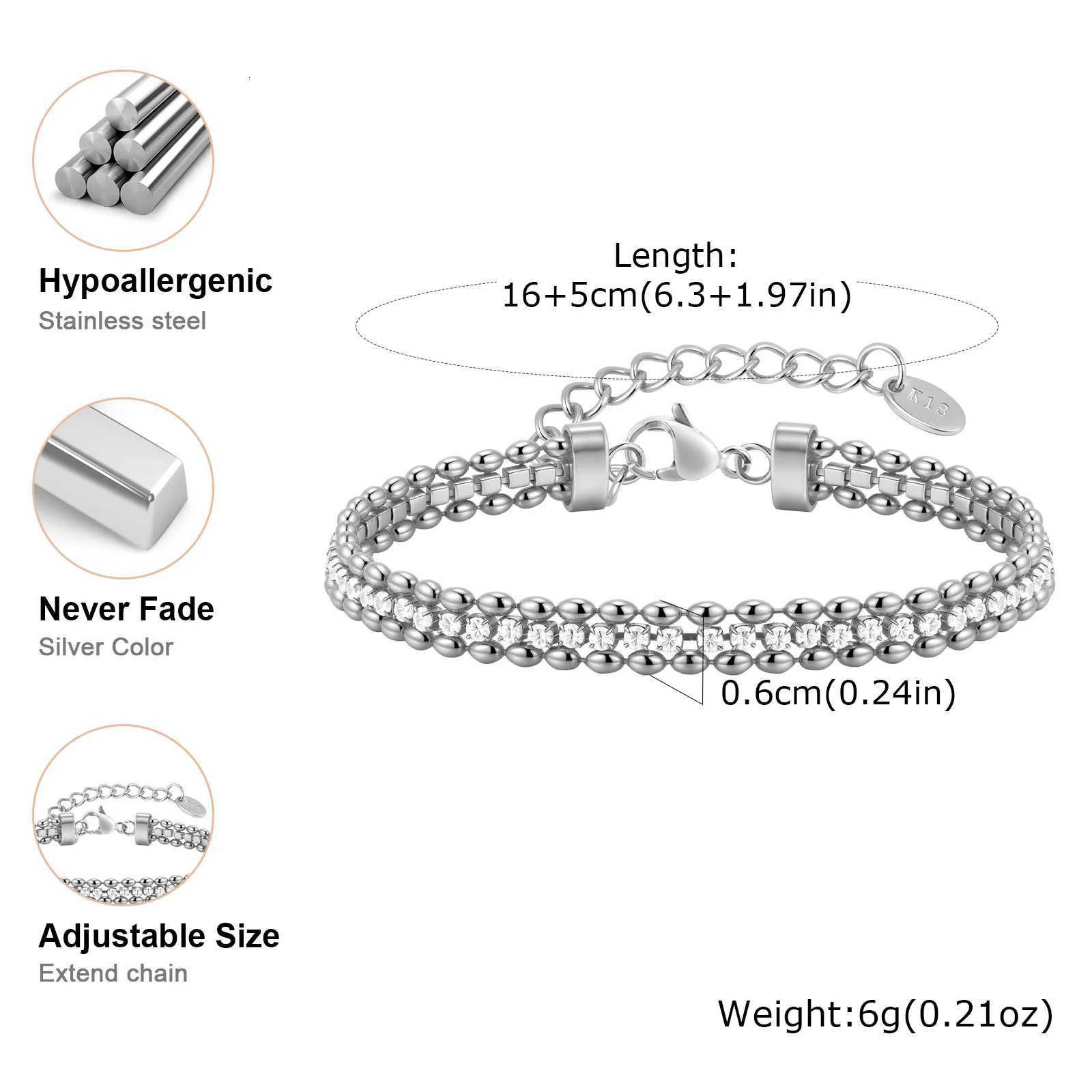 Stainless Steel Three-Layer s for Women Silver Plated Causal Adjustable Wrist Jewelry Accessory M251213